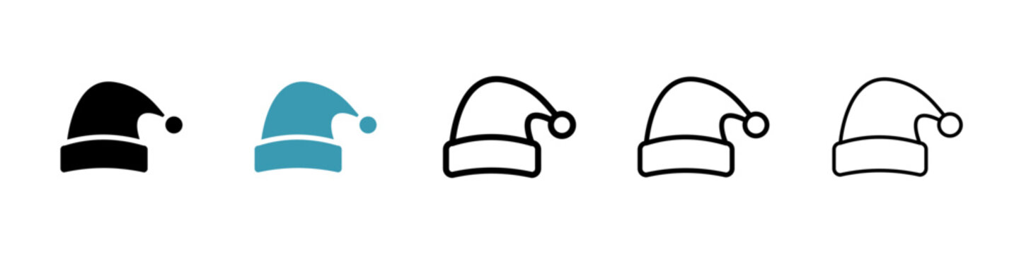Santa Cap Vector Icon Set. Christmas Festive Simple White Hat Vector Symbol for UI Design.