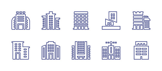 Building line icon set. Editable stroke. Vector illustration. Containing building, casino, office building, buildings.