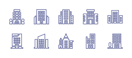 Building line icon set. Editable stroke. Vector illustration. Containing building, company, architecture, office, buildings, building under construction.