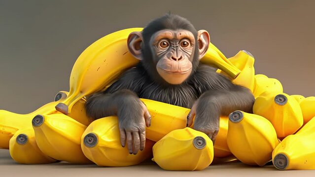 A clever monkey has disguised themselves as a banana blending in perfectly with the pile as they plan their next move.