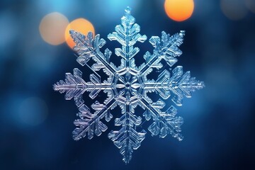Close-up of snowflake on a blue background