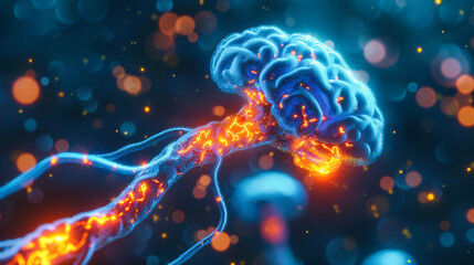 Naklejka premium Microscopic neural network, detailed illustration of human brain nerve cells, concept in neurology and medical science