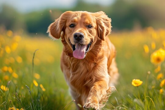 Golden Retriever in a Field of Flowers: A Catchy and Optimized Adobe Stock Title for a Monthly Event Generative AI