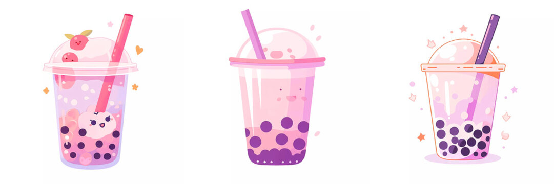 Collection of bubble tea cups for restaurants. Generative ai.