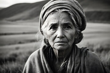 Senior Woman Portrait - Poor Farmer - Wrinkles of Wisdom: The Resilience of Elderly Faces - obrazy, fototapety, plakaty