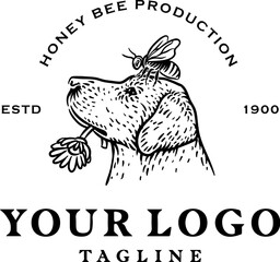 Labrador Dog with flower and a bee 