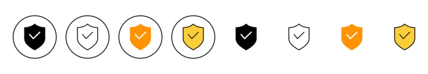 Shield check mark icon set vector. Protection approve sign. Insurance icon