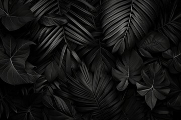 Black palm Leaves With Varied Shapes and Textures