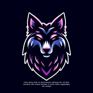 fox head with neon light e-sport logo illustration