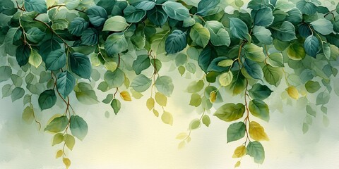 Fresh Leafy Greens: A Colorful Painting of Leaves for a Monthly Art Exhibit Generative AI