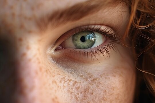 Macro lens, extreme close-up of light green eye of a woman