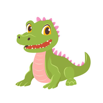 Cute green crocodile on a white background. Vector illustration with an animal in a cartoon style.