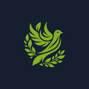 modern bird with green leaf logo - bird and green leaf design, vector illustration