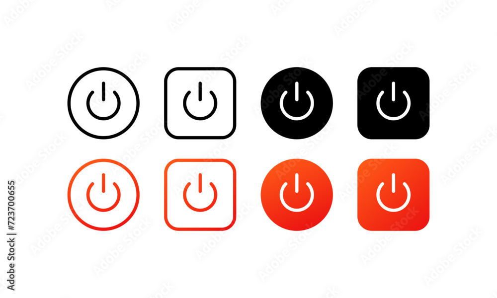 Poster power off buttons icons set. silhouette and flat style. vector icons