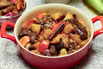Baked stew. Vegetable chicken stew. Hearty Vegetable Stew