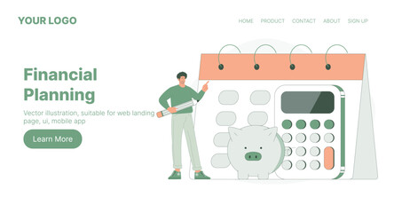 Financial Planning. Web Landing Page Design. Flat Cartoon Vector Illustration. Vector illustration, suitable for web landing page, ui, mobile app