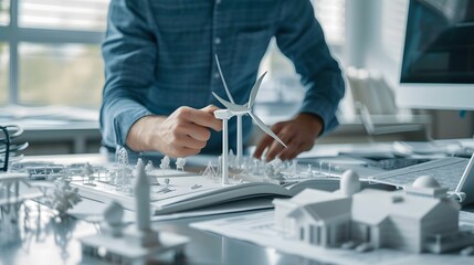 Engineers designing models of turbines