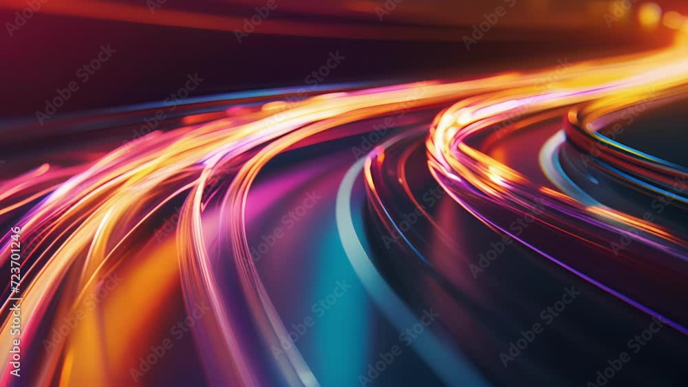 Poster a closeup shot captures the brilliant hues of the light trails as they curve and weave around the cu