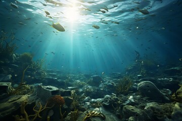 Fototapeta na wymiar Beautiful sunlight creating textured patterns underwater for backgrounds and designs