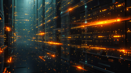 Digital technology in computing, abstract futuristic data concept, blue network design in modern communication