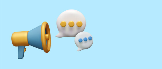3D loudspeaker with comment signs. Online communication concept
