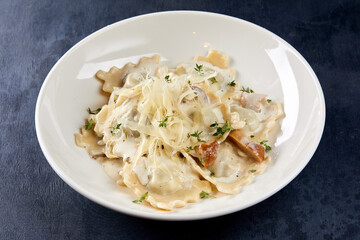 ravioli with mushrooms and parmesan