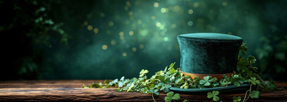 St. Patrick's Day-themed Green Hat with Clover Leaves Generative AI