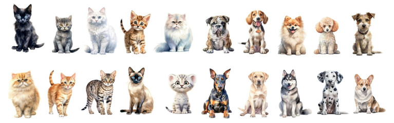 Safari Animal set cats of different breeds in watercolor style. Isolated flat vector illustration