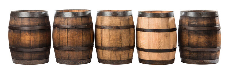 Wooden oak barrels cut out