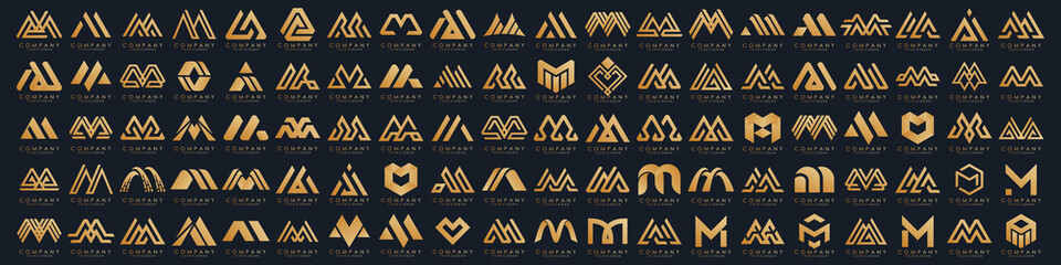 collection abstract letter M logo design. modern logotype M design with gold color. vector illustration © gemilang