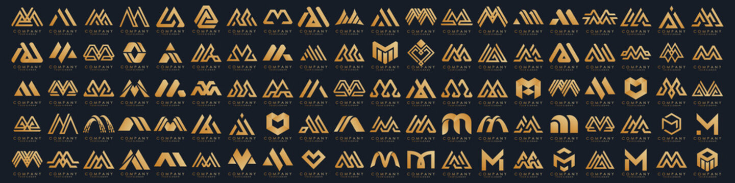 collection abstract letter M logo design. modern logotype M design with gold color. vector illustration
