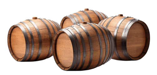 Wooden oak barrels cut out