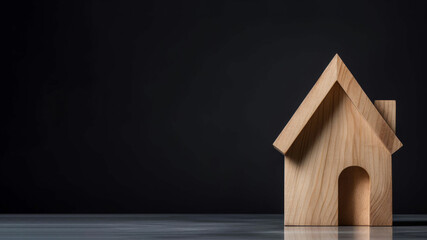 Obraz na płótnie Canvas Miniature wooden house on the black background. investment, property, real estate theme