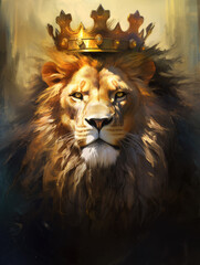 Lion with a crown on his head. Digital art.