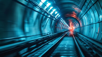 Subway underground tunnel with blurry rail tracks - obrazy, fototapety, plakaty