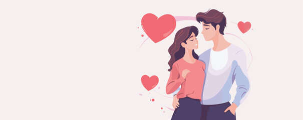 Illustration of a Romantic Love couple valentine background illustration isolated on white background, for valentines day, wedding and anniversary backgrounds, empty background
