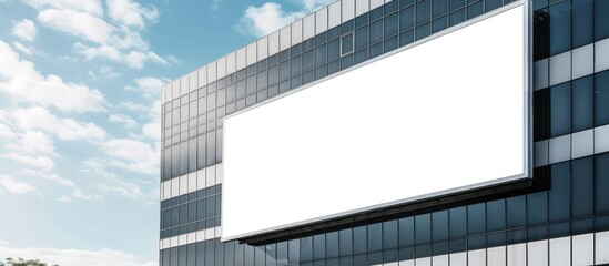 Closeup blank advertising billboard on a building for mockup design. Generated AI image - obrazy, fototapety, plakaty