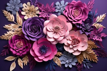 international women's day background. 8 march background of purple flowers. Flat lay arrangement with feminine elements and copy space