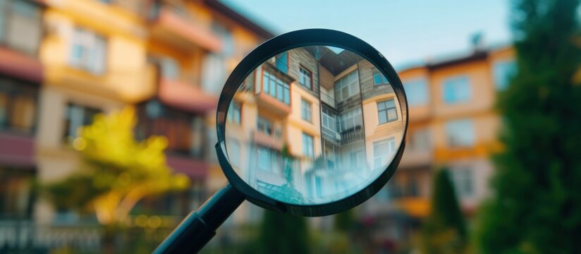 Searching new house building concept for purchase with magnifying glass. Generated AI image