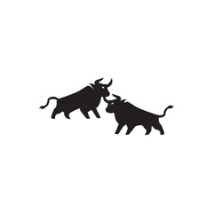 Ox silhouette isolated bulls icons.  Vector illustration of a bull. graphic elements of a matador on white background. Black and white bull logo design