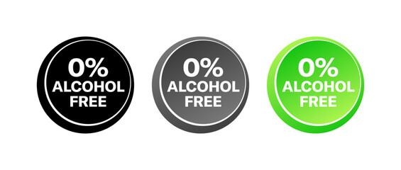 0% alcohol free stamps. Silhouette and flat style. Vector icons