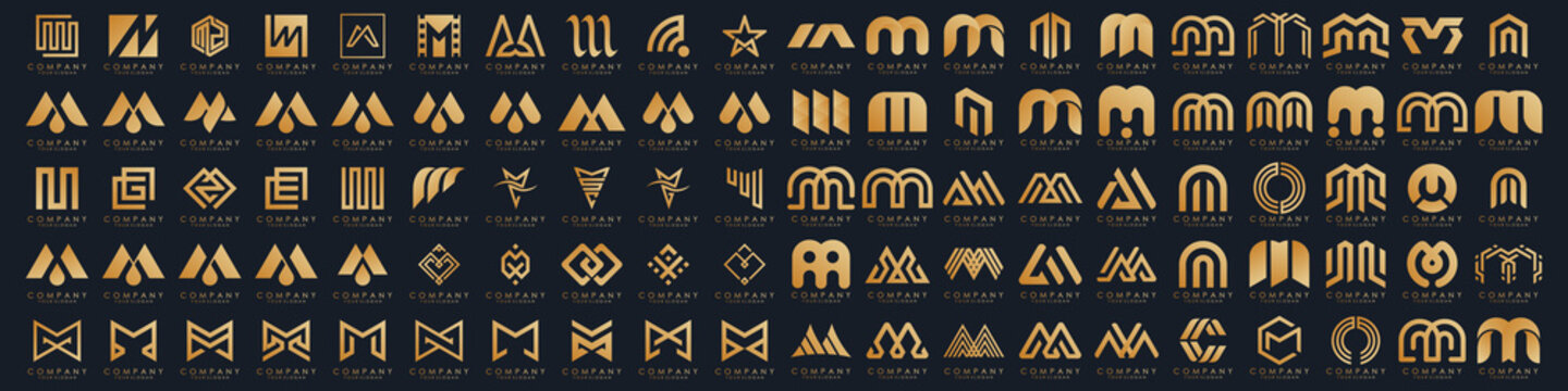 collection abstract letter M logo design. modern logotype M design with gold color. vector illustration