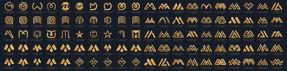 collection abstract letter M logo design. modern logotype M design with gold color. vector illustration