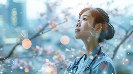 female doctor amd cherry blossom
