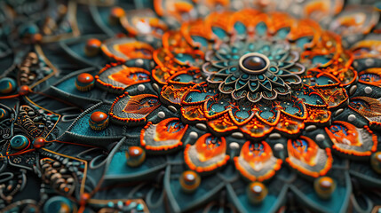 close up horizontal image of a colourful mandala decoration Generative AI - obrazy, fototapety, plakaty