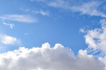 Blue sky with white fluffy cloud. Cloudscape background. Freedom of life, New life beginning and...
