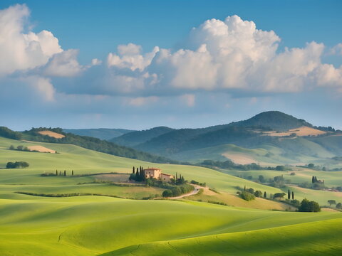 idyllic tuscany: a fictional landscape illustration of tranquil italian hills - the beauty of a rural tuscan scenery © PetrovMedia
