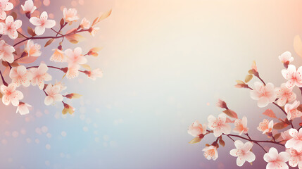 Floral spring background with cherry twigs, copy space