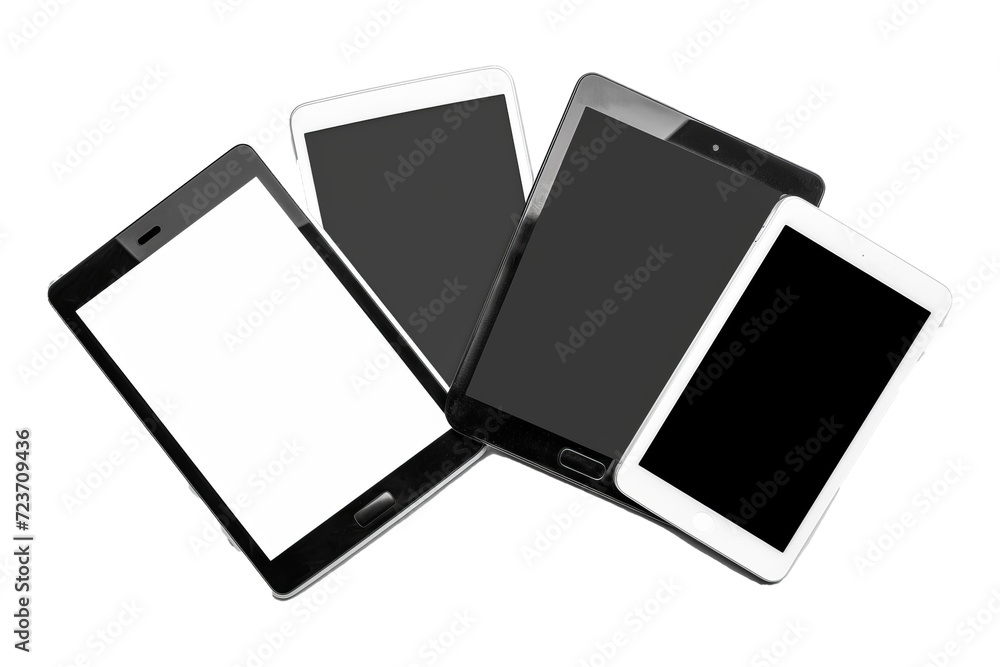 Poster set of black and white tablet computers