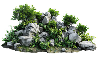 Decorative shrub and rock for landscaping - obrazy, fototapety, plakaty